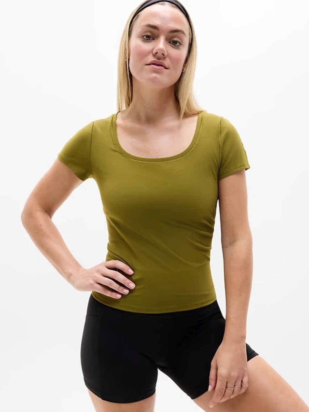 NWT Athleta Transcend Olive Green Scoop Neck Tee, Size XL